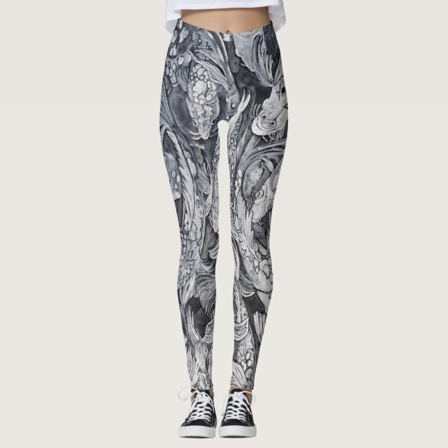 Leggings Poisson noir et blanc Koi (Devant)