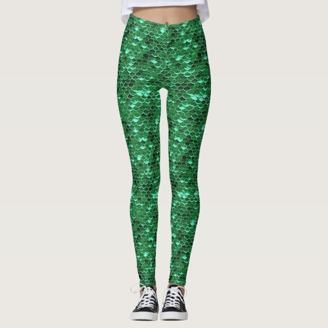 Leggings Poisson Vert Légumes de sirène Ariel Inspiré (Devant)