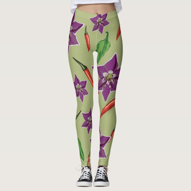 Leggings Poivrons chauds, Fleur violet Personnalisé (Devant)