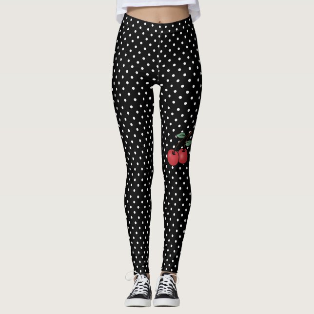 Leggings poke dots avec pattes d'accent cerise (Devant)