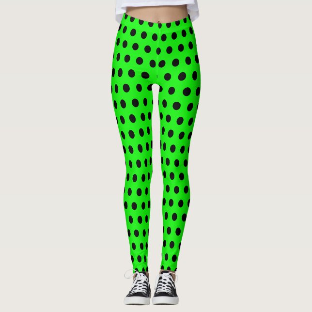 Leggings Polka Dot Bright Lime Vert et Noir (Devant)