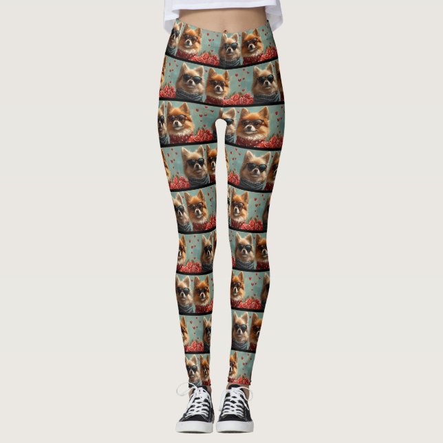 Leggings Poméranie avec Roses de coeur Saint Valentin (Devant)