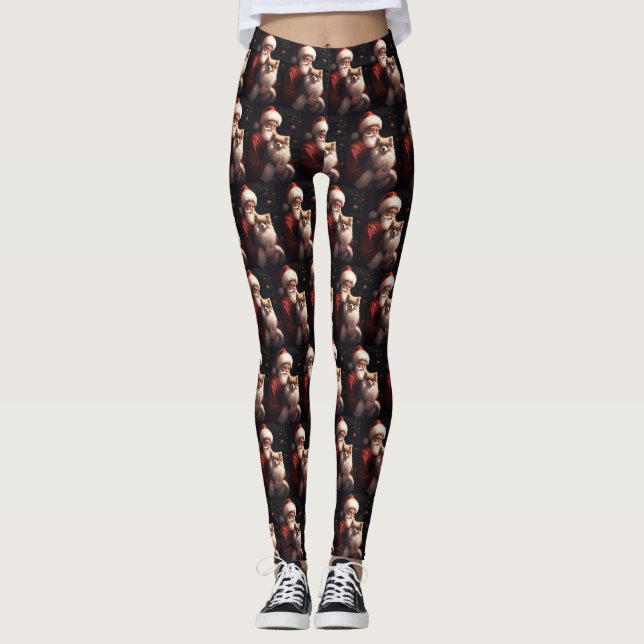 Leggings Poméranien avec Noël Festif du Père Noël (Devant)