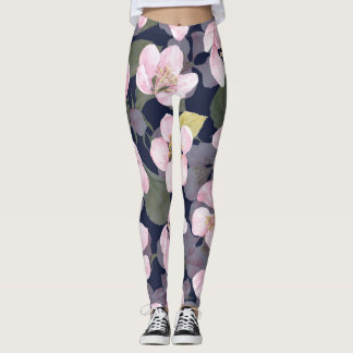 Leggings Pomme en fleurs : Aquarelle bleu foncé