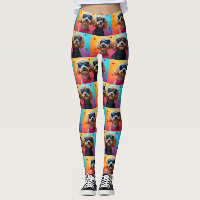 Leggings Poodle with Heart Roses Saint-Valentin (Devant)