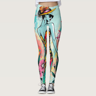 Leggings Pop Art Fashion Girl | Edgy Summer Floral Yoga