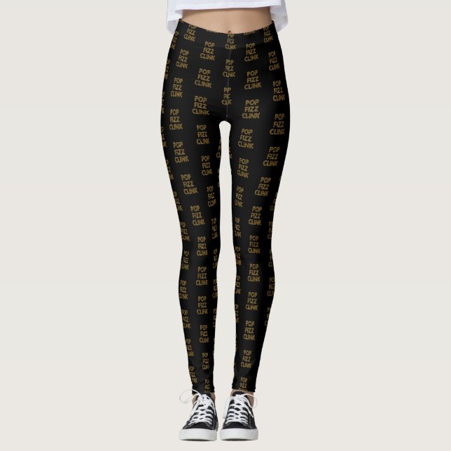 Leggings Pop Fizz Clink Typographie moderne Nouvel An (Devant)