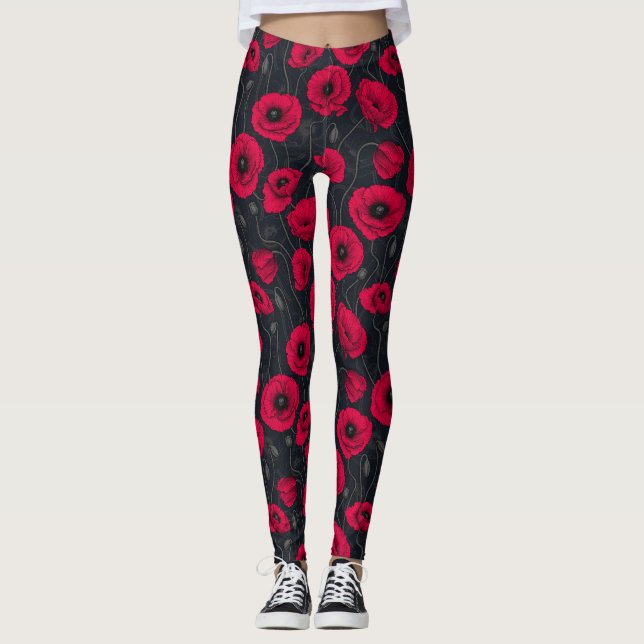 Leggings Poppies rouges (Devant)