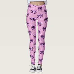 Leggings Populaire Cute Vintage Rose Damask Purple Bows