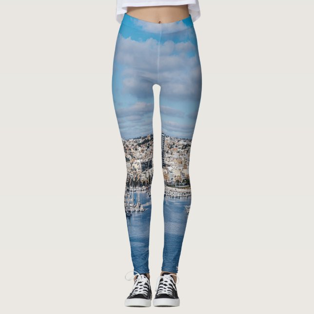 Leggings Port de Sliema avec bâtiments et bateaux modernes (Devant)