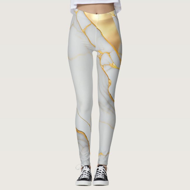 Leggings Porte en marbre blanc et or (Devant)