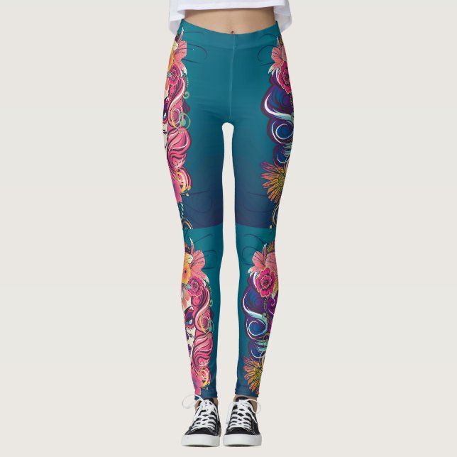 Leggings Portrait d'une couronne de fleurs (Devant)