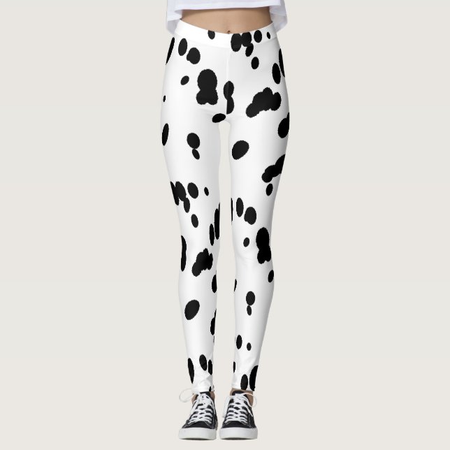 Leggings Ports Dalmatiens Motif Fourrure de chien noir et b (Devant)