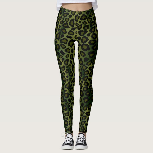 Leggings Poster de animal de léopard vert (Devant)
