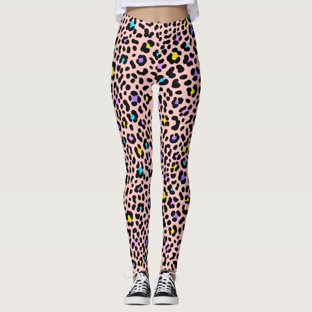 Leggings Poster de animal de points de léopard rose (Devant)
