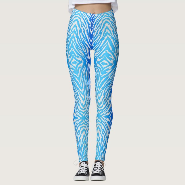 Leggings Poster de animal de rayures de tigre bleu électriq (Devant)