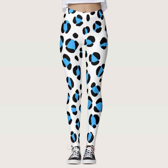 Leggings Poster de animal Léopard Blanc Bleu (Devant)