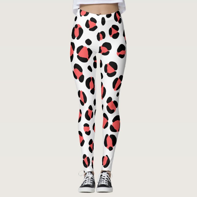 Leggings Poster de animal Léopard Blanc Noir Rouge (Devant)
