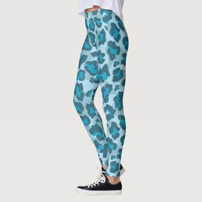 Leggings Poster de animal léopard bleu et gris (Gauche)