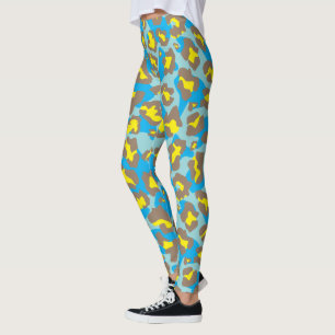 Leggings Poster de animal léopard bleu et jaune