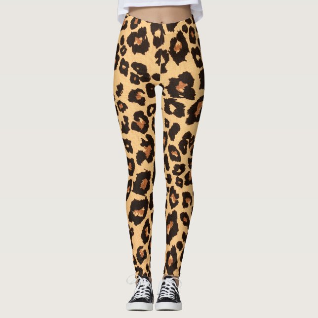 Leggings Poster de animal Léopard Brown orange jaune (Devant)