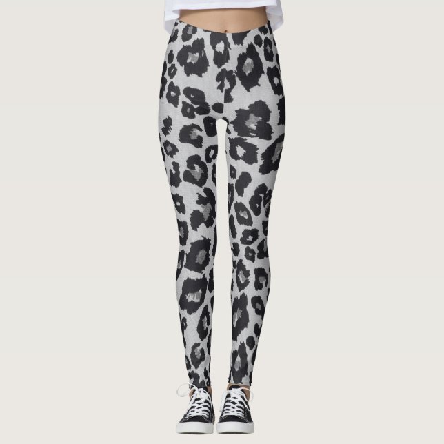 Leggings Poster de animal Léopard noir Brown gris (Devant)
