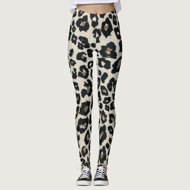 Leggings Poster de animal Léopard noir Brown gris (Devant)