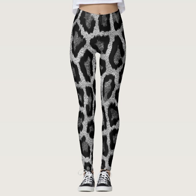 Leggings Poster de animal léopard noir gris (Devant)