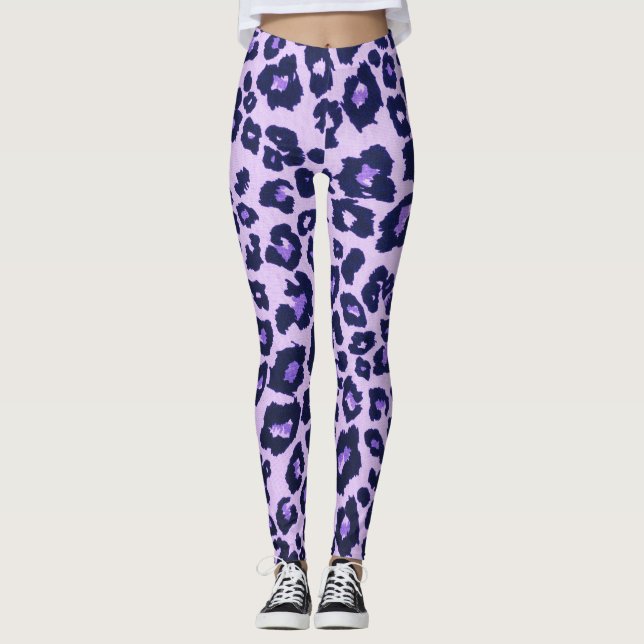 Leggings Poster de animal Léopard Noir Gris Violet (Devant)