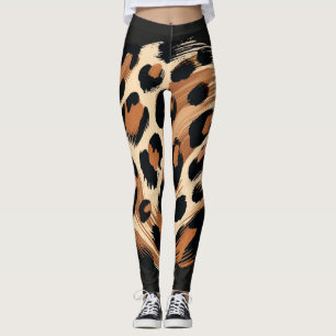 Leggings Poster de animal léopard peint en crème Brown noir