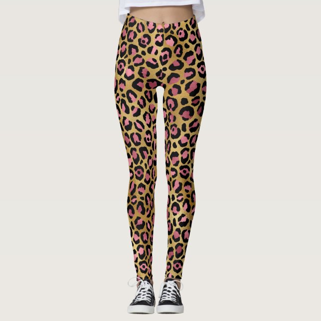 Leggings Poster de animal léopard rose et or, cadeau léopar (Devant)