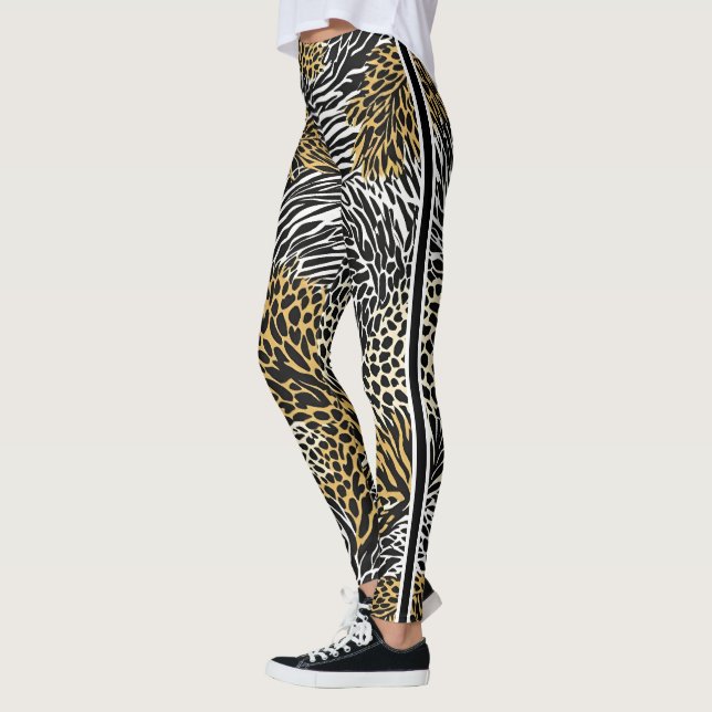 Leggings Poster de animal mixte Zebra Leopard Tiger Impress (Gauche)