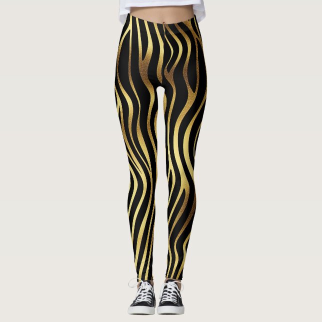 Leggings Poster de animal noir et or (Devant)