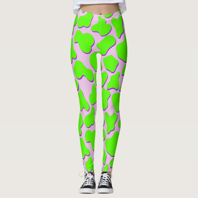Leggings Posters de animaux de vache verte Neoncor (Devant)