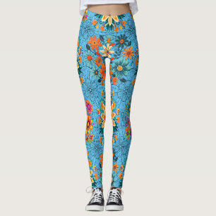 Leggings Pots de fleurs multicolores motif. noir L Bleu BG
