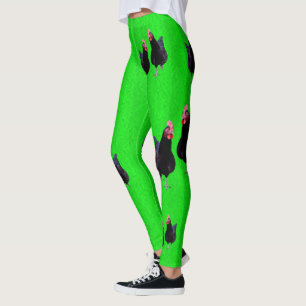 Leggings Poulet Noir Sur Vert Lime,