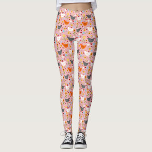 Leggings Poulets dans le Jardin Fleur Rose