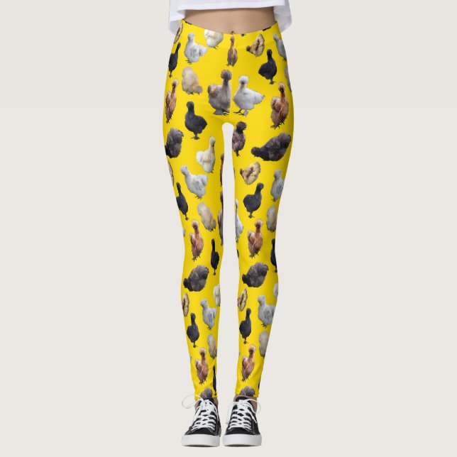 Leggings Poulets de Silkie Bantams sur tournesol jaune (Devant)