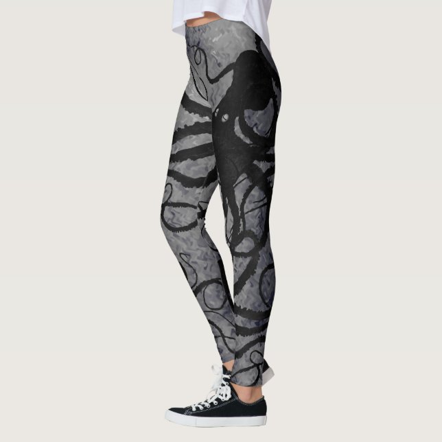 Leggings Poulpe noir sur le gris - guêtres (Gauche)