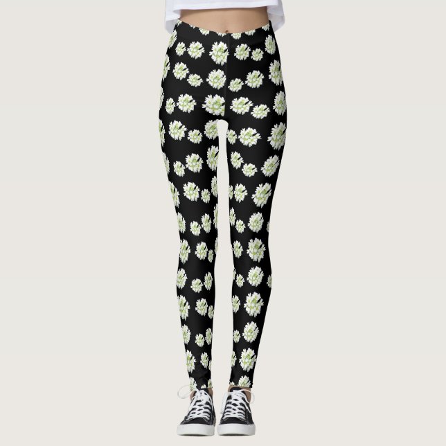 Leggings Poussière Motif Fleurs Blanches. Legage (Devant)