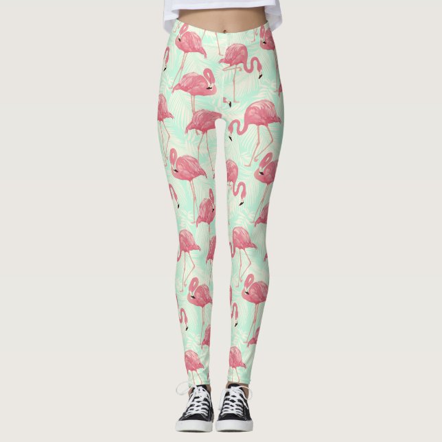 Leggings Preppy Chic Elegant Pink Flamingo Motif (Devant)