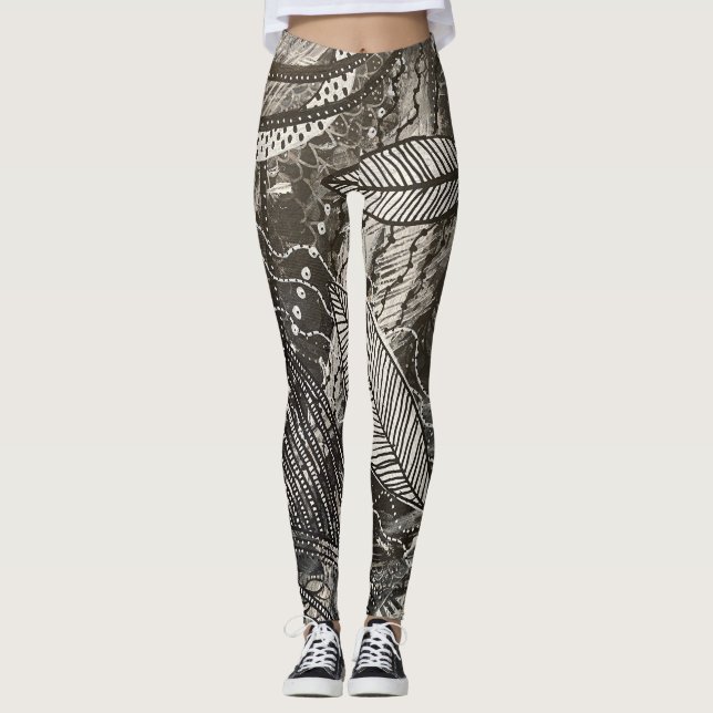 Leggings Presque partout 2 Peinture acrylique noire et blan (Devant)