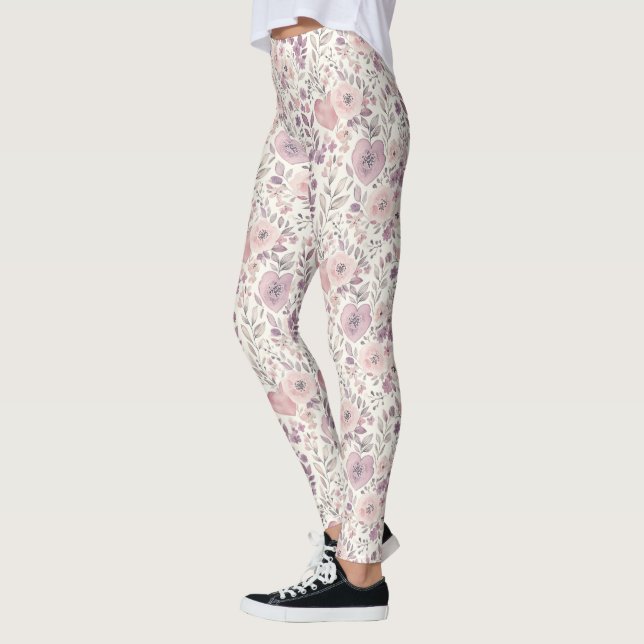 Leggings Pretty Lavender Purple Blush Pink Flowers (Gauche)
