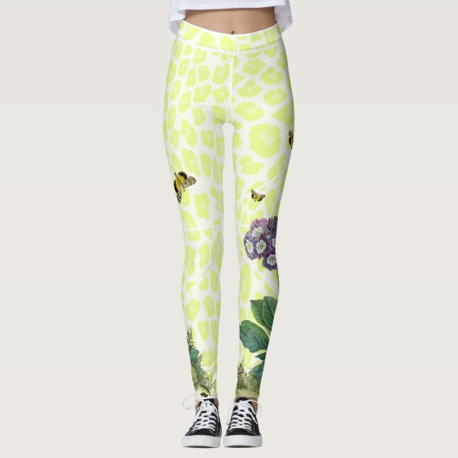 Leggings Primevère de lavande sur des guêtres de guépard (Devant)