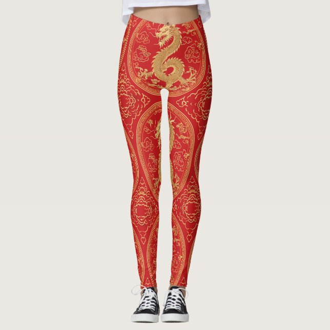 Leggings Prospérité du dragon d'or (Devant)