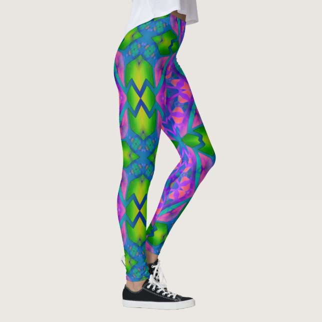 Leggings Psychédélique amusant rose vert (Droite)
