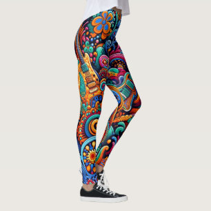 Leggings Psychédélique Batik Guitare Art-Colorful Musique R