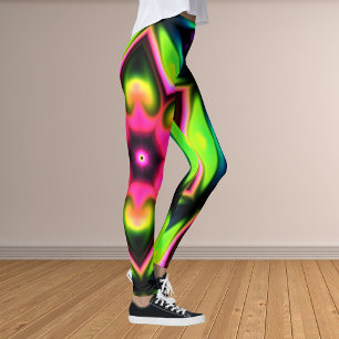 Leggings Psychédélique Hippie Fleur rose jaune et vert