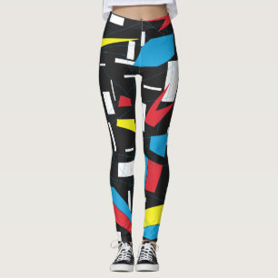 Leggings punk de motif multicolore géométrique de 80s 90s