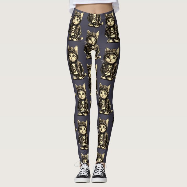 Leggings Punk Rock Kitten Cute Cat Design (Devant)